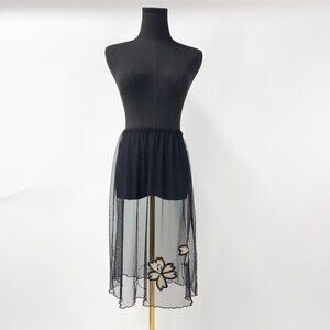 VINTAGE SHEER 90S MESH SKIRT WITH EMBROIDERY